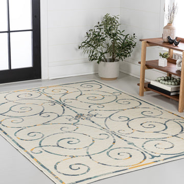 Danae Classic Cottage Filigree Scroll Reversible Machine-Washable Indoor/Outdoor Area Rug